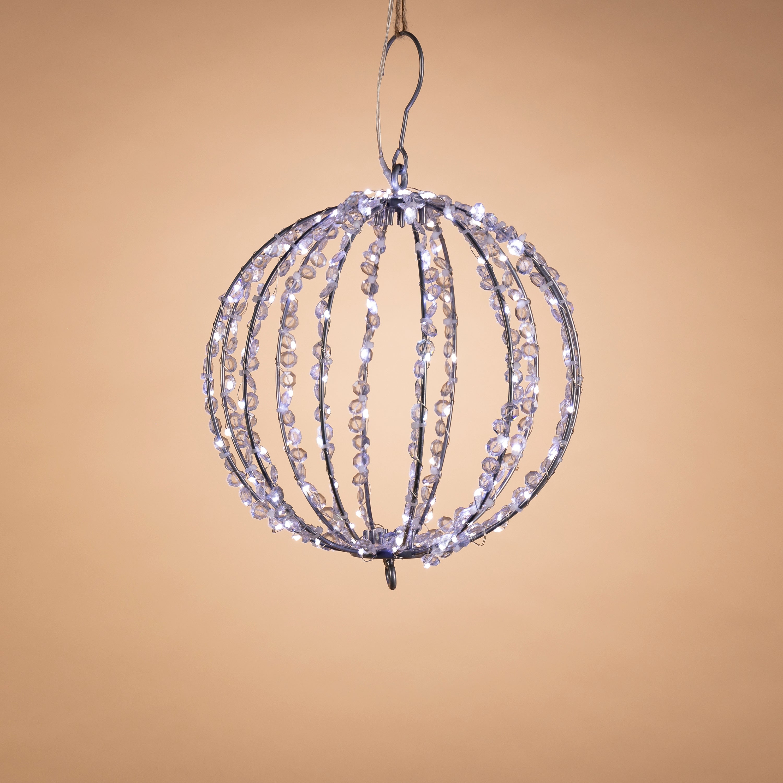 Illuminated 9.8 in D Electric Crystal Foldable Metal Sphere with 120 Cool White Micro LED Lights